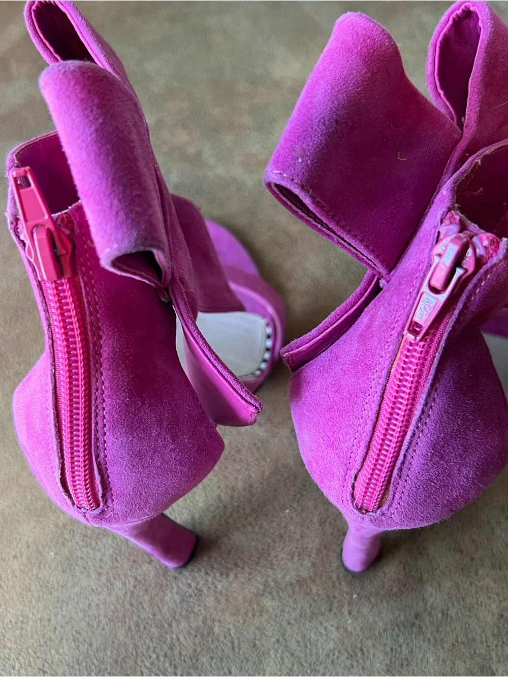 Betsey Johnson Hot Pink Suede Bow Ankle-Strap Heels. Size 7